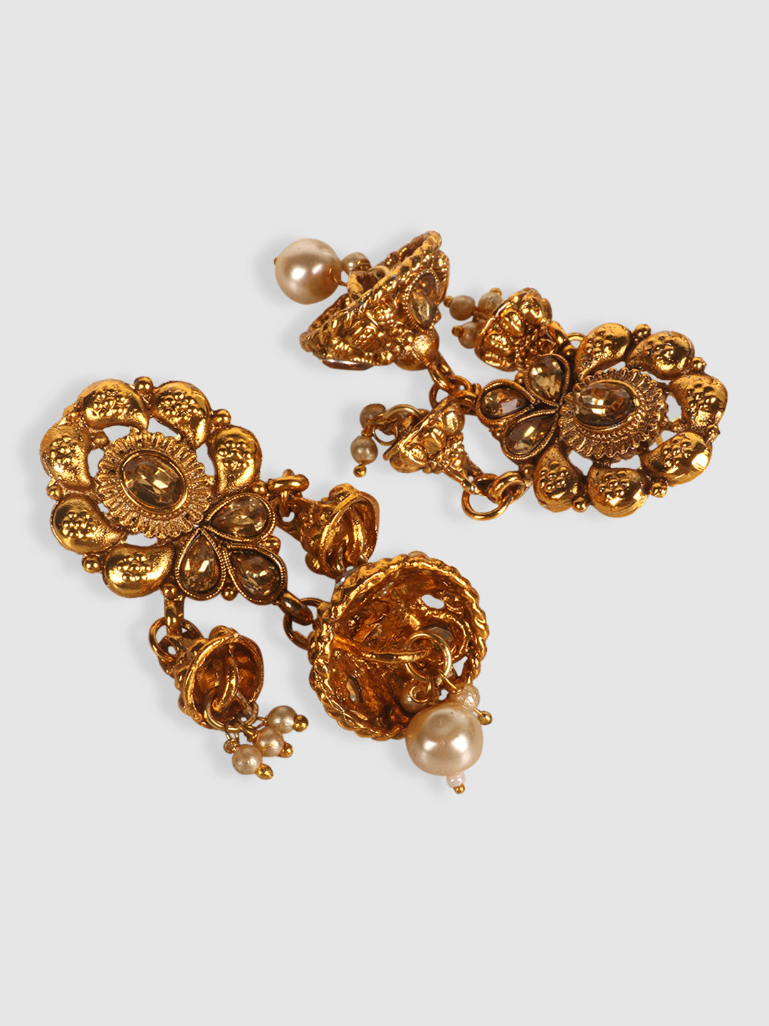 Gold-Plated Stone-Studded Traditional Floral Jewellery Set
