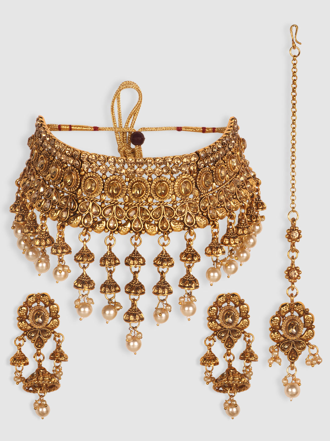 Gold-Plated Stone-Studded Traditional Floral Jewellery Set