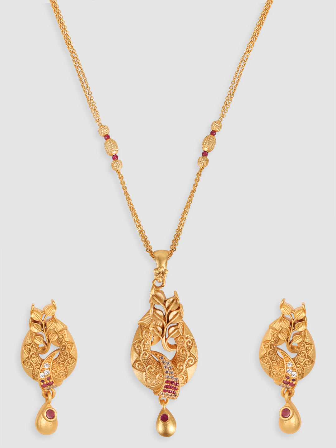 Gold-Plated Stone-Studded & Beaded Jewellery Set