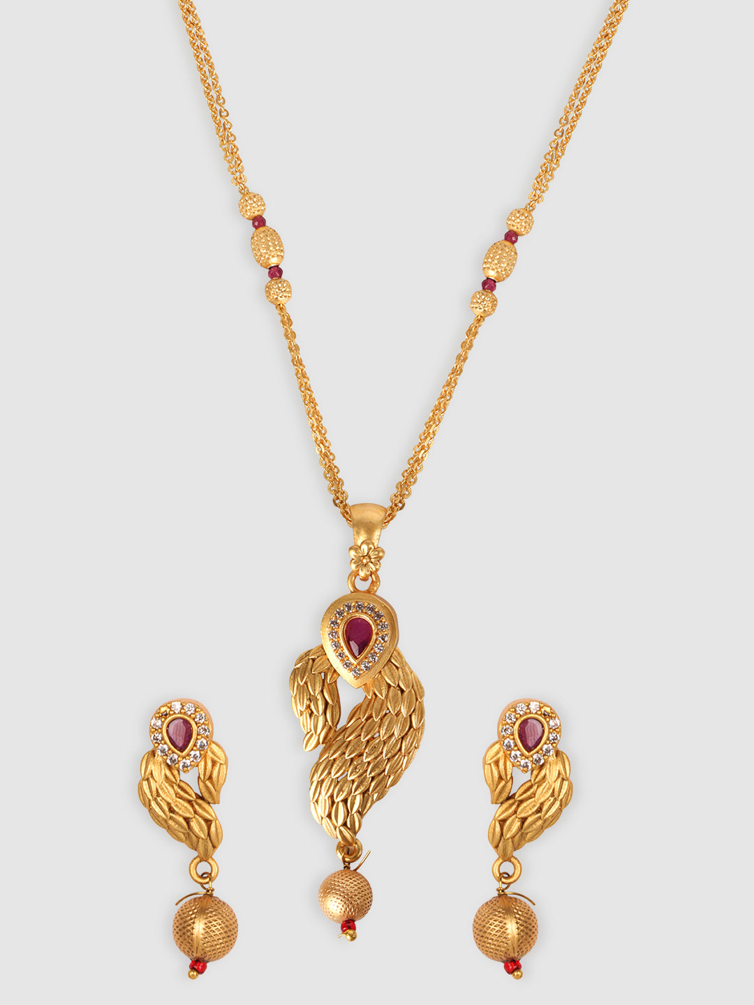 Gold Pink Stone Studded Jewellery Set