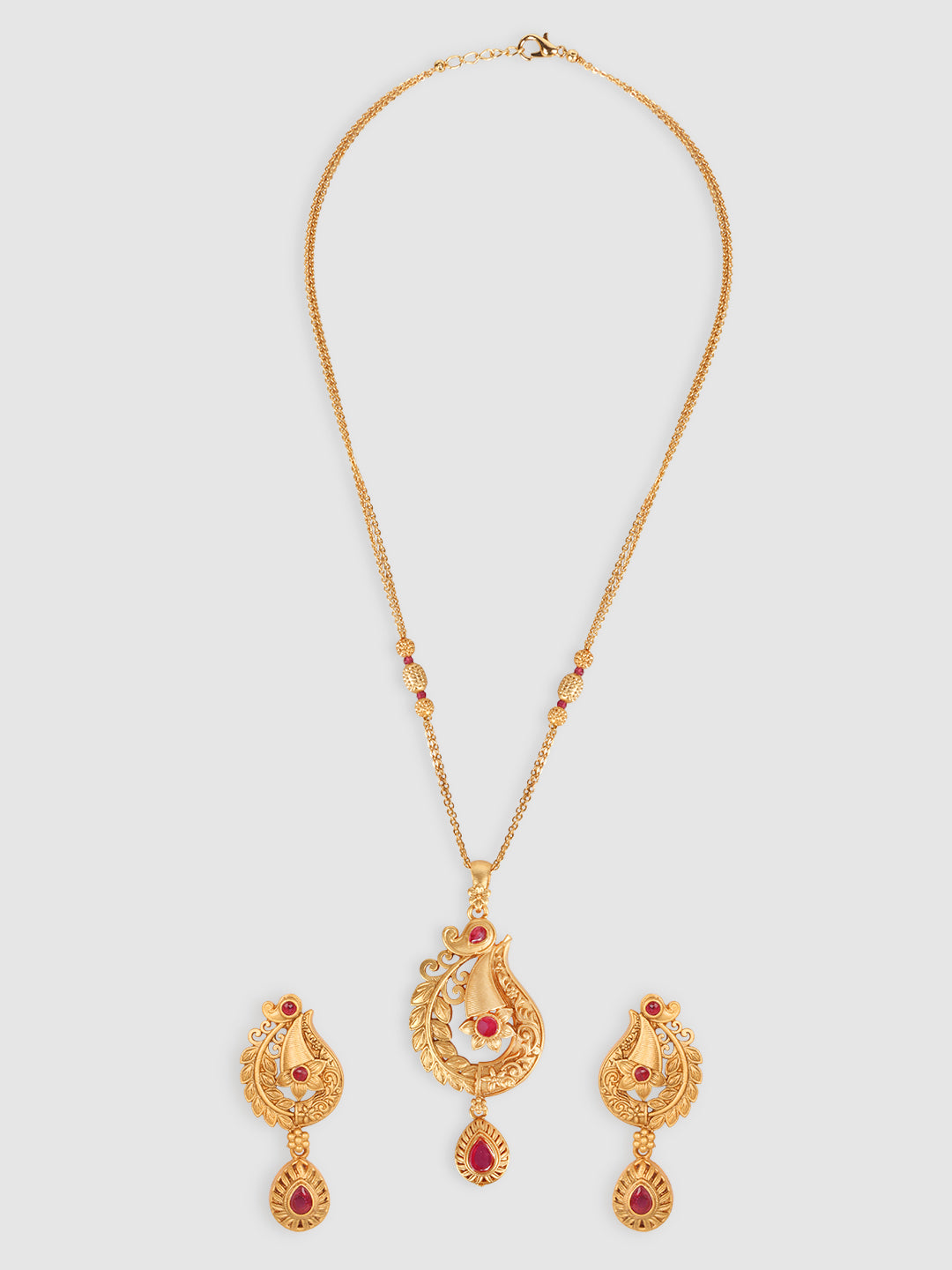 Designer Gold-Plated Pink Stone Studded Jewellery Set
