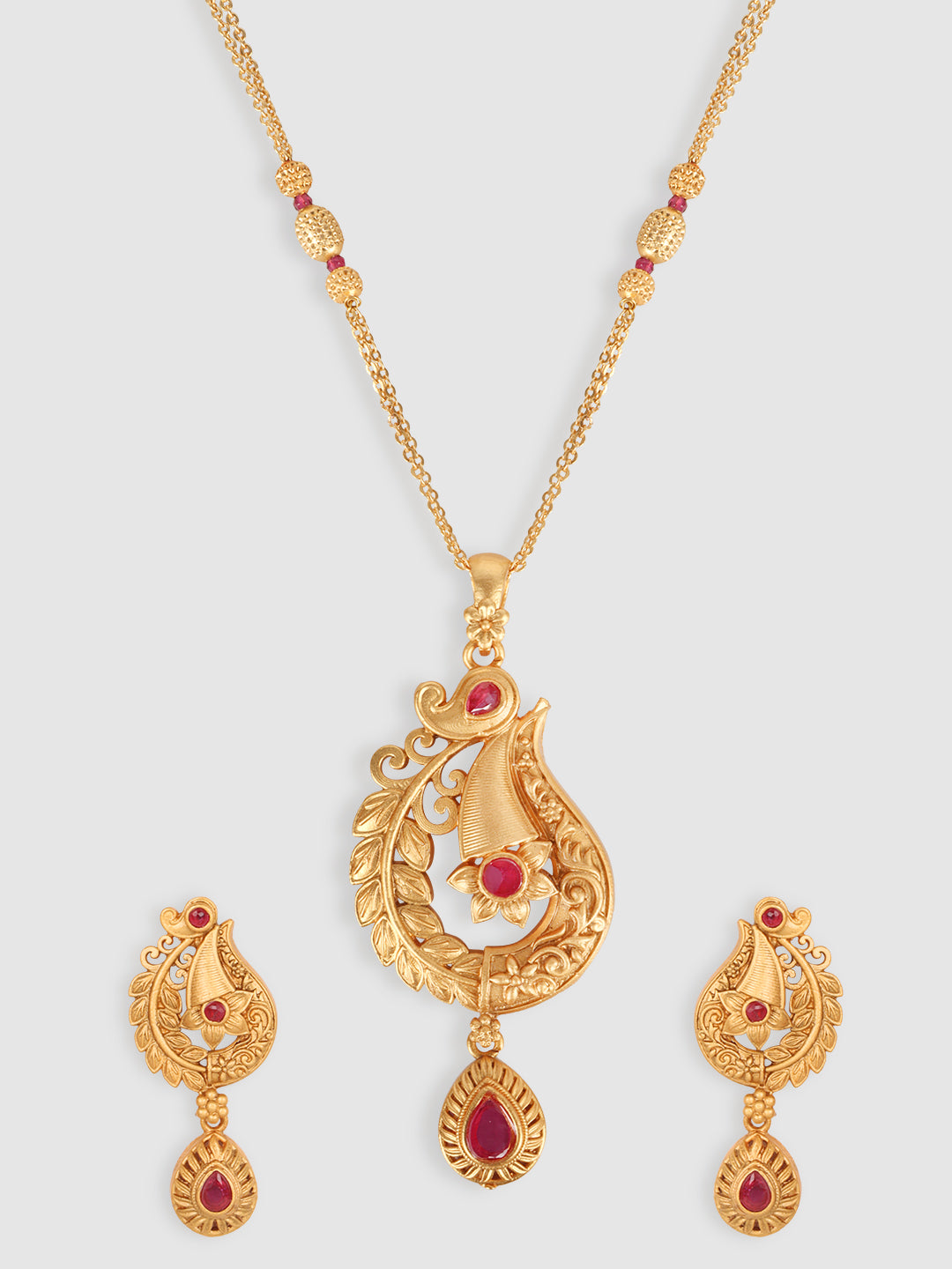 Designer Gold-Plated Pink Stone Studded Jewellery Set
