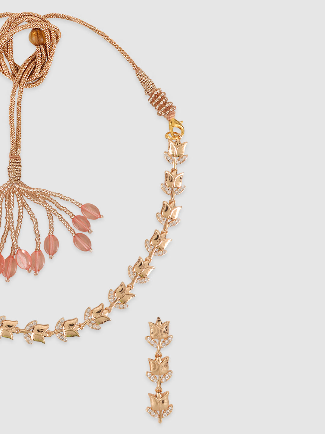 Women White & Pink AD Stone-Studded Gold-Plated Jewellery Set