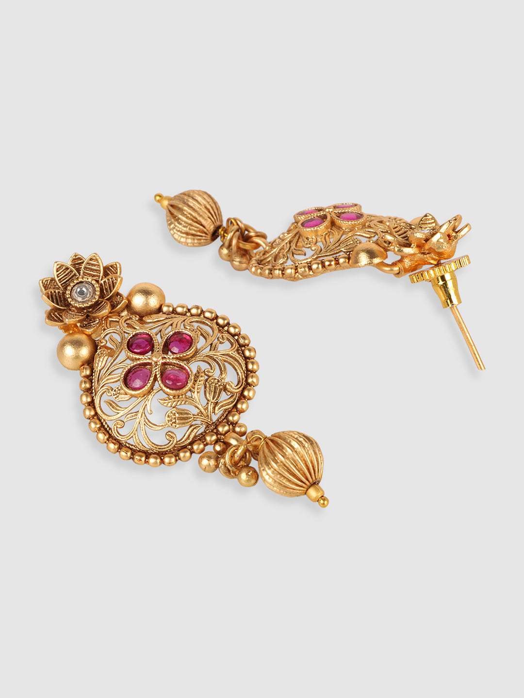 Women Magenta Stone-Studded Gold-Plated Jewellery Set