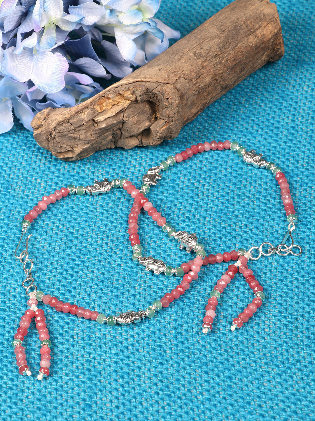Stylish Sleek Pink & Silver-Toned Exclusive Designed Bead Anklets