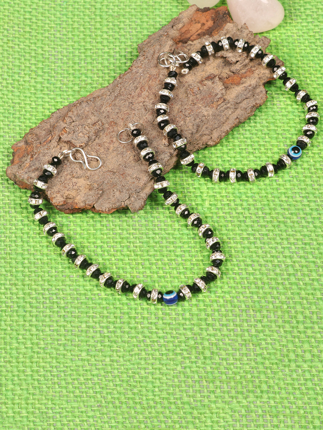 Set Of 2 Silver-Plated Beaded Anklets