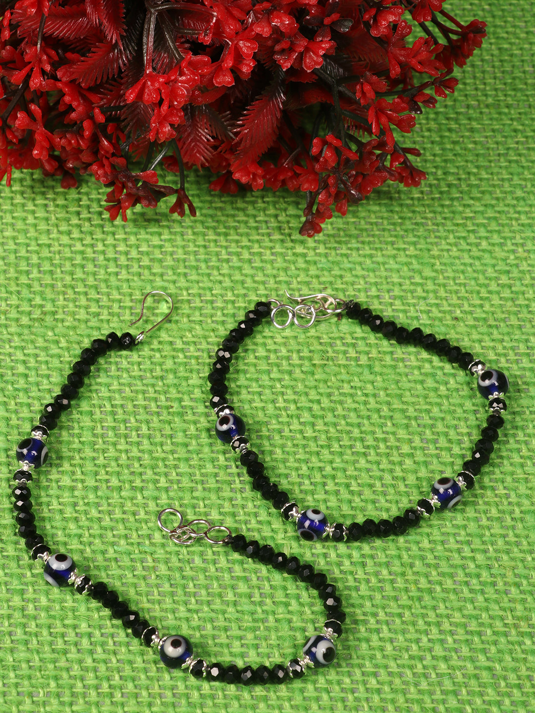 Set Of 2 Silver-Plated Beaded Anklets