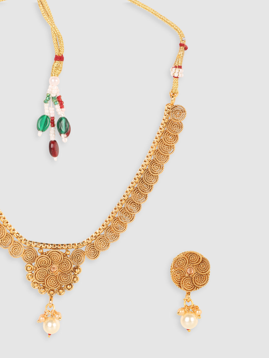 Women White & Gold-Plated Spiral Design Pearl Beaded Jewellery Set
