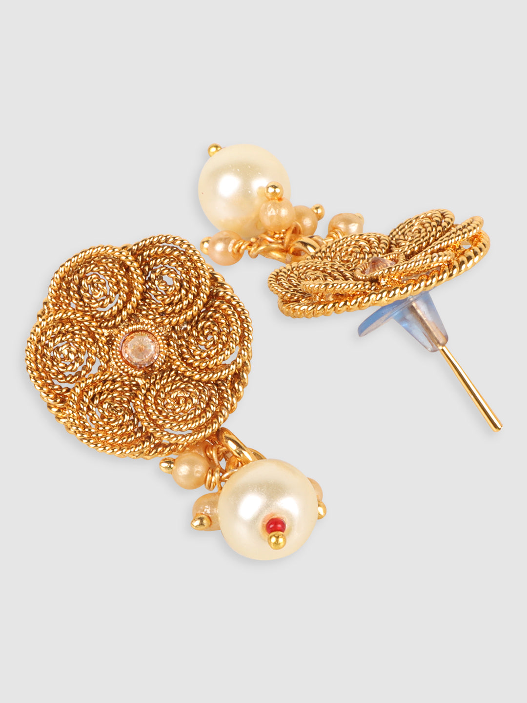 Women White & Gold-Plated Spiral Design Pearl Beaded Jewellery Set