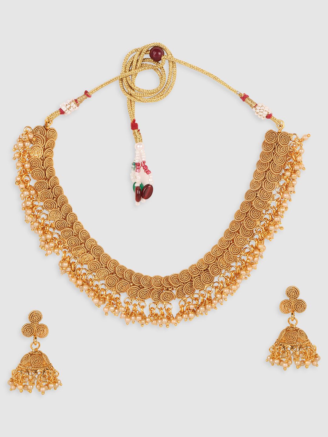 Women Gold-Plated Pearl Studded Jewellery Set