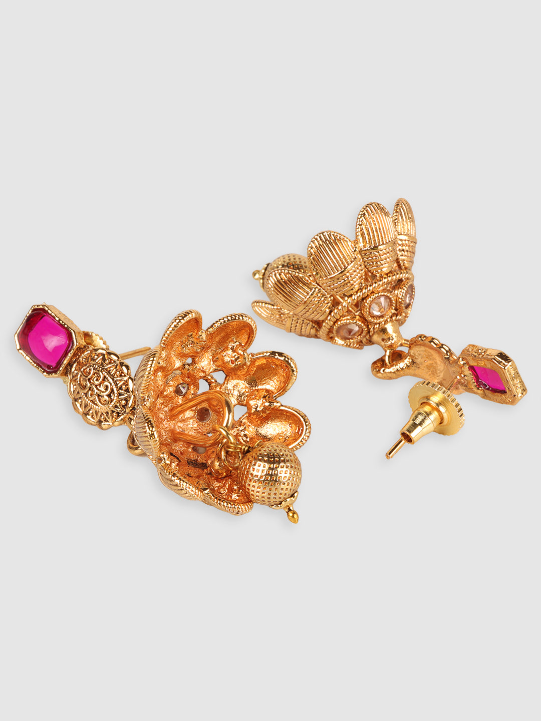 Gold-Plated & Magenta Stone Studded Jewellery Set