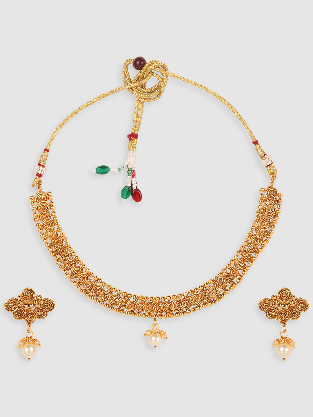 Gold-Plated Pearl-Beaded Jewellery Set