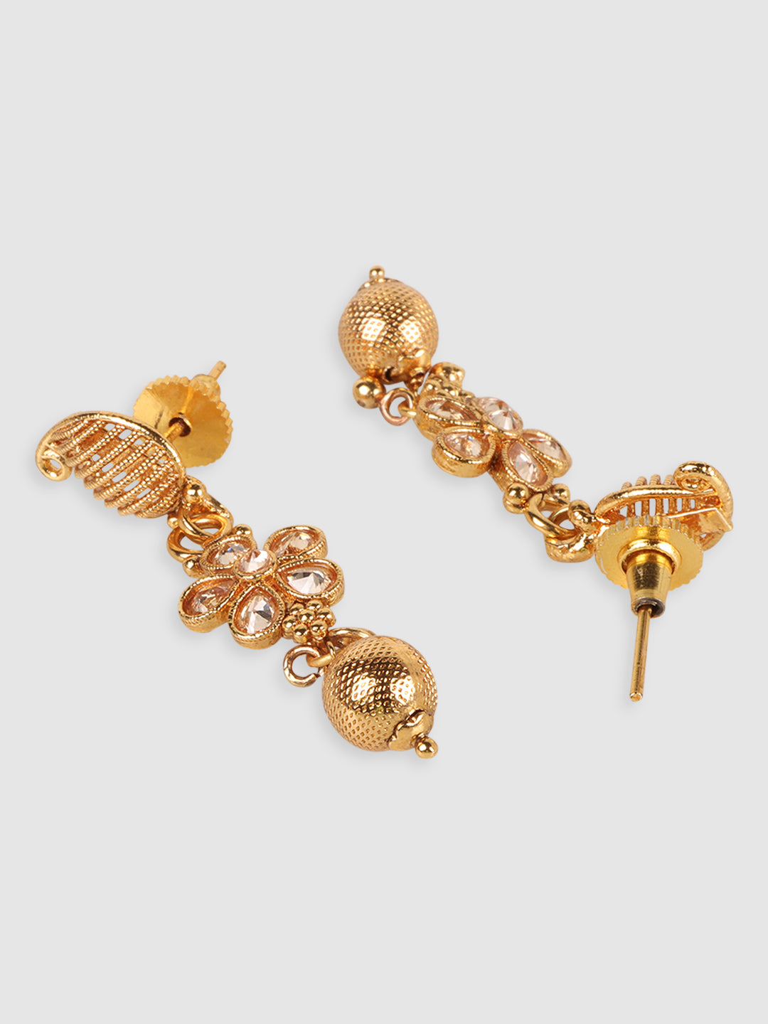 Gold-Plated White AD Stone-Studded & Beaded Jewellery Set