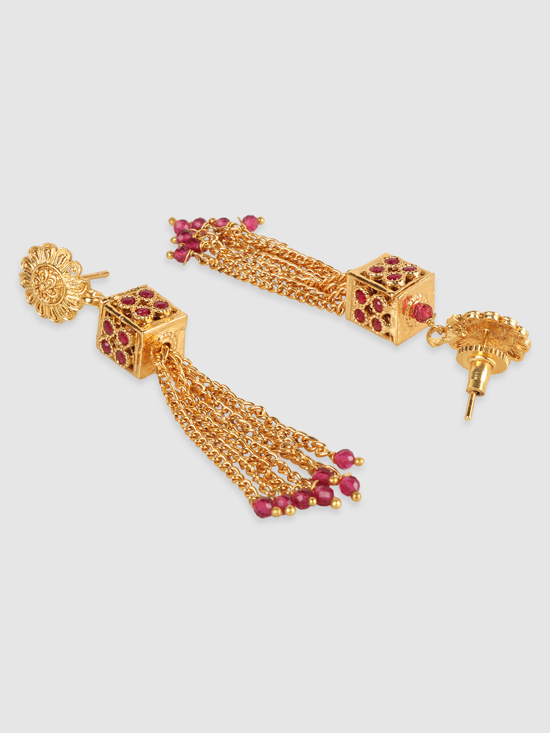 Gold-Plated Pink AD-Studded Handcrafted Jewellery Set