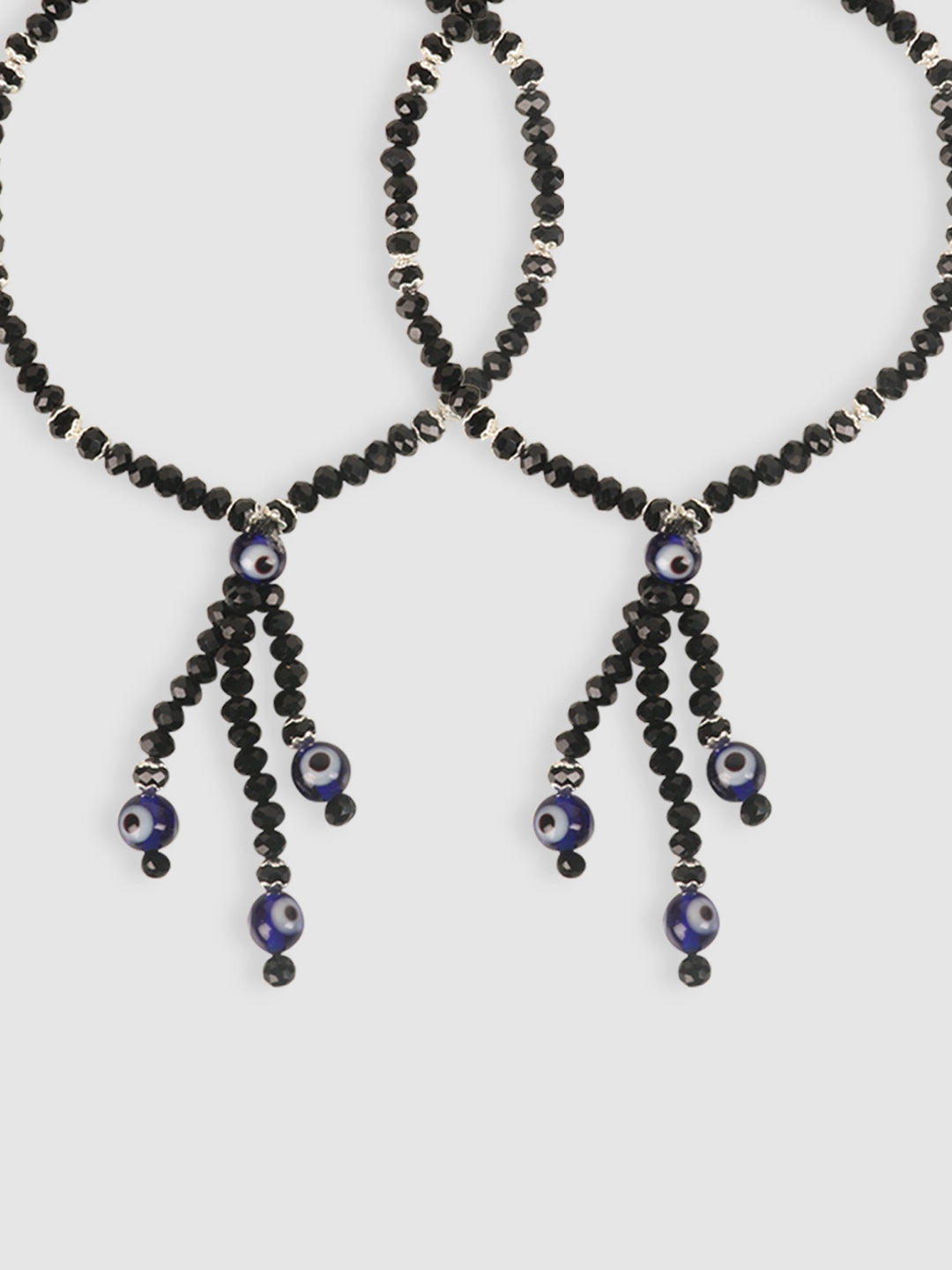 Set Of 2 Silver-Plated Black & Blue Beaded Handcrafted Anklets