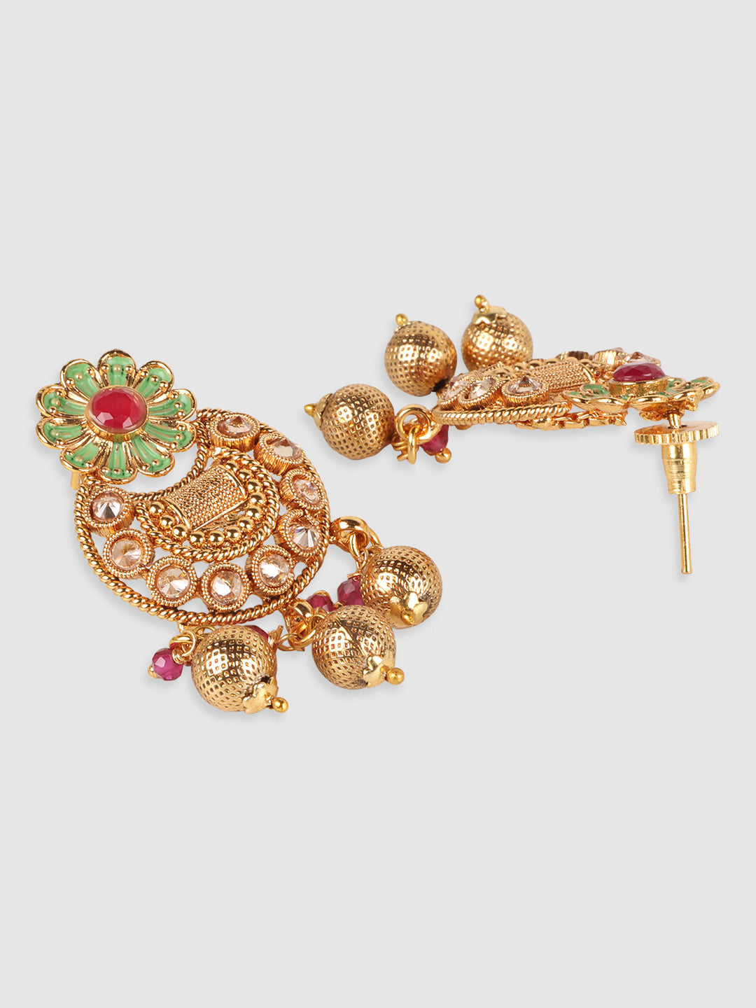 Gold-Plated Multi-Coloured AD-Studded & Beaded Jewellery Set