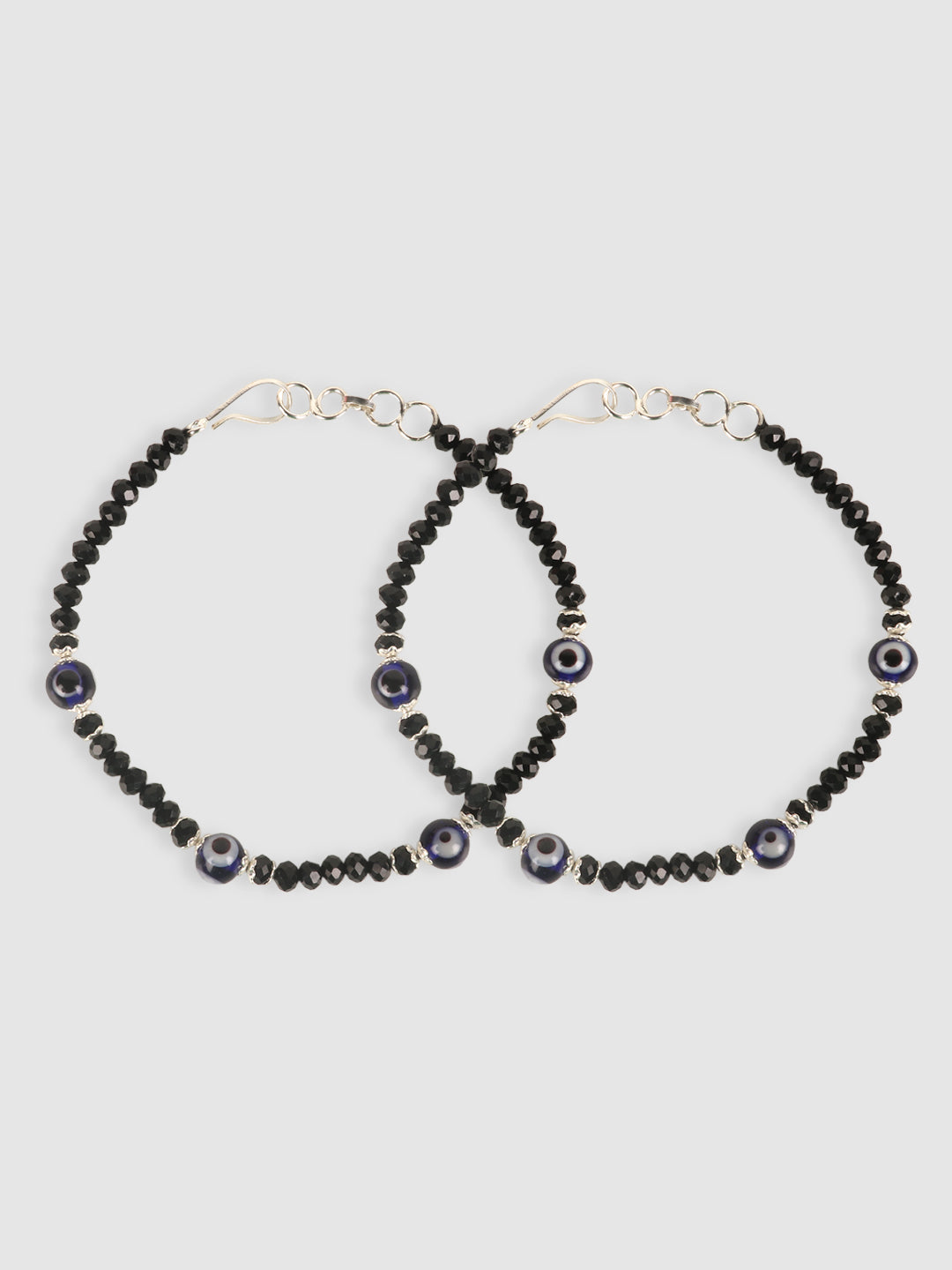 Set Of 2 Silver-Plated Beaded Anklets