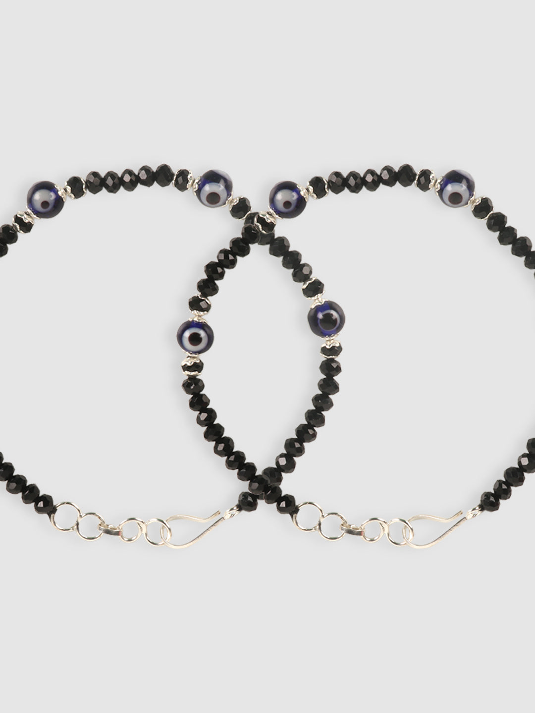 Set Of 2 Silver-Plated Beaded Anklets