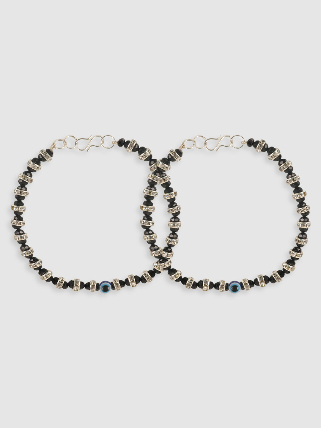Set Of 2 Silver-Plated Beaded Anklets