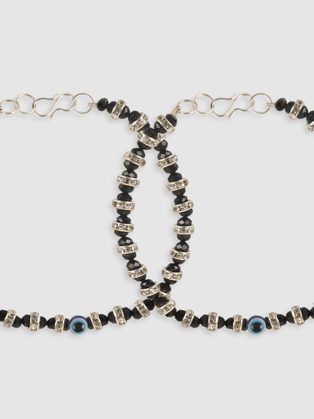 Set Of 2 Silver-Plated Beaded Anklets