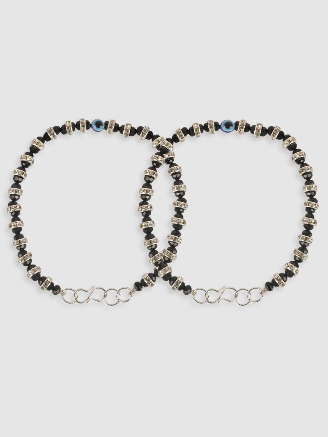 Set Of 2 Silver-Plated Beaded Anklets