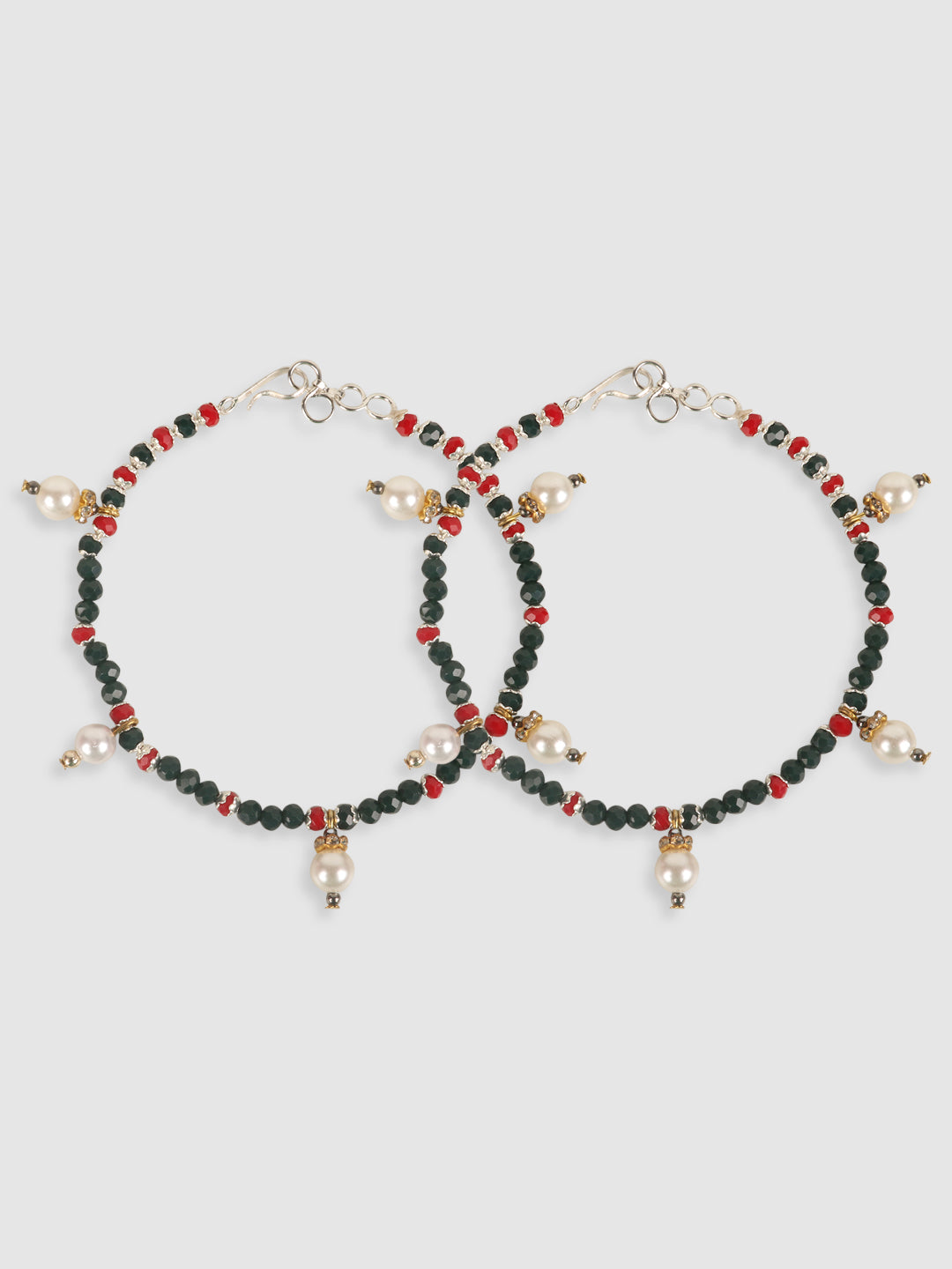 Green and Maroon Alloy Beaded Anklets