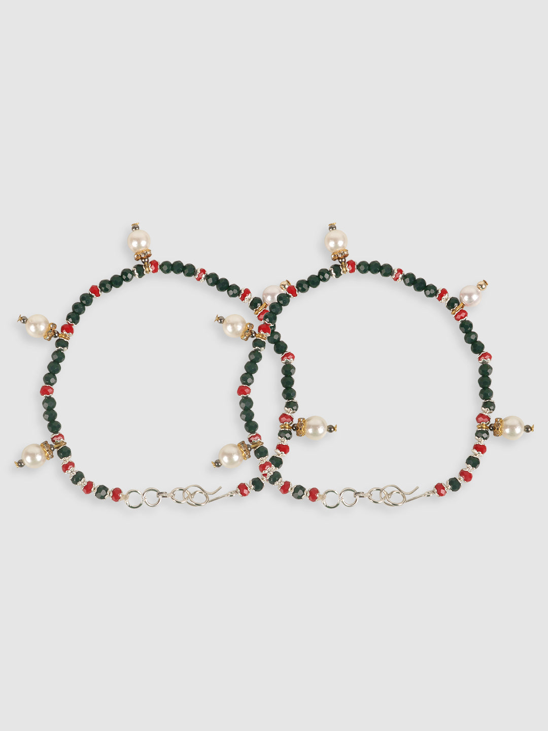 Green and Maroon Alloy Beaded Anklets