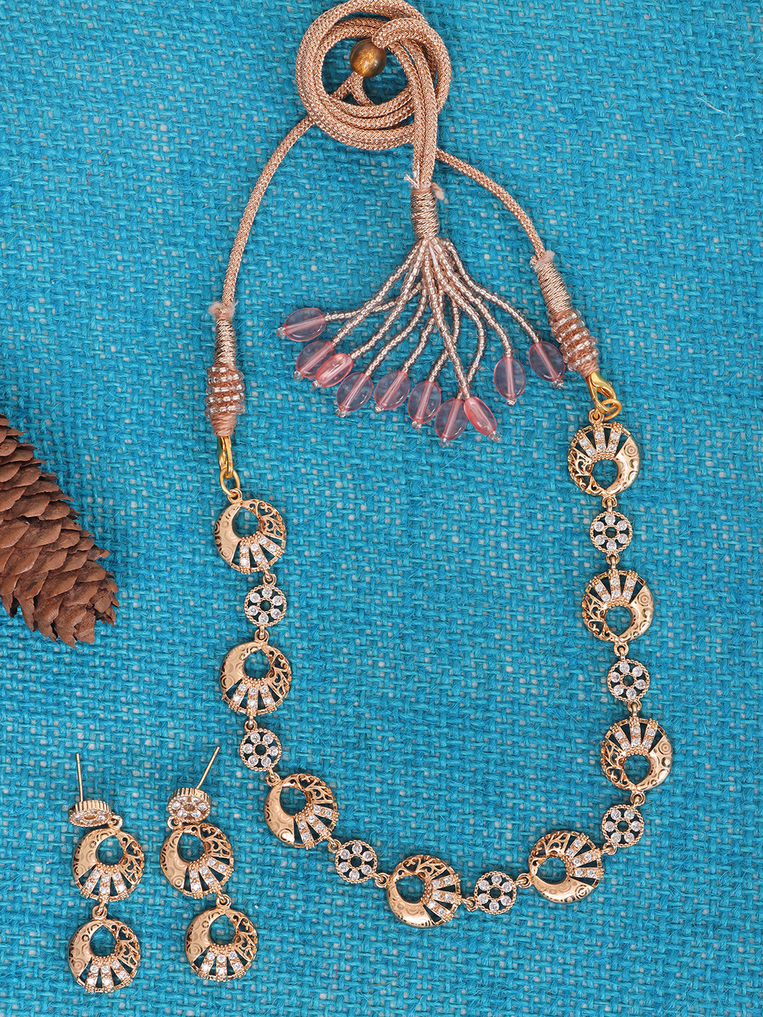 Gold-Plated White AD Studded Jewellery Set