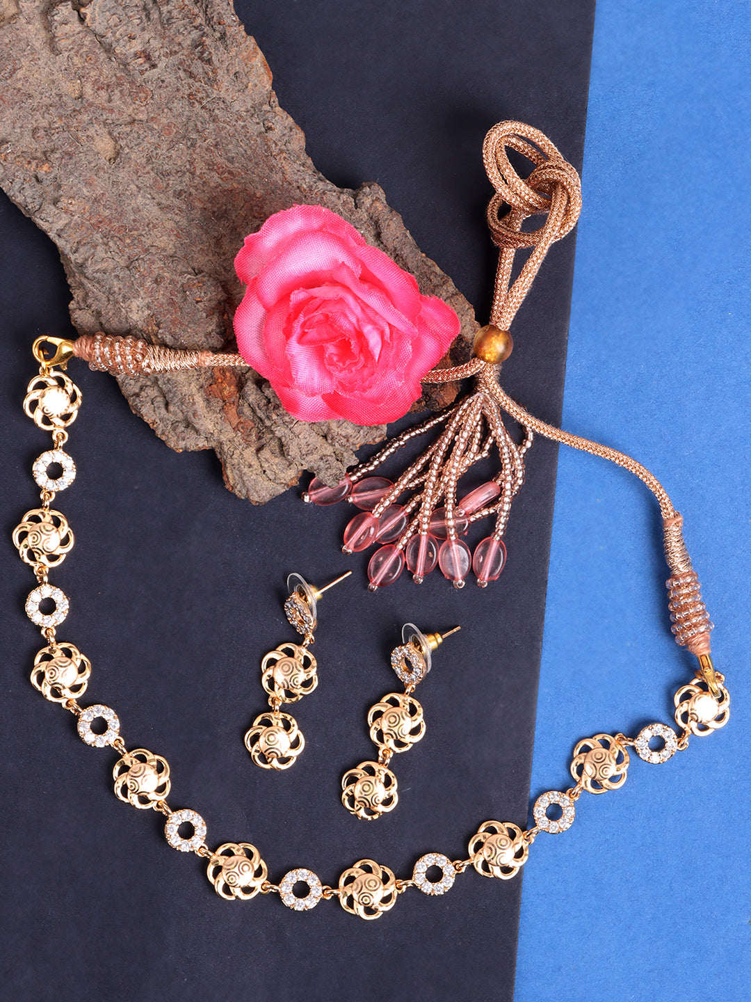 Gold Plated White AD Studded Handcrafted Jewellery Set