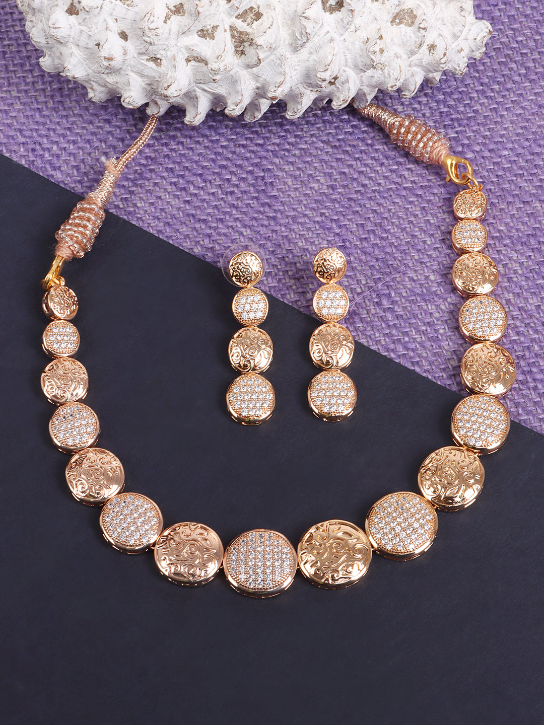 Gold-Plated & White AD-Studded Jewellery Set