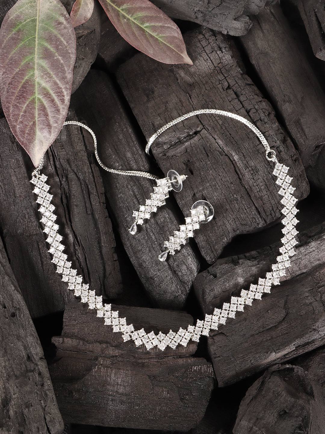 Silver-Plated & White AD-Studded Jewellery Set