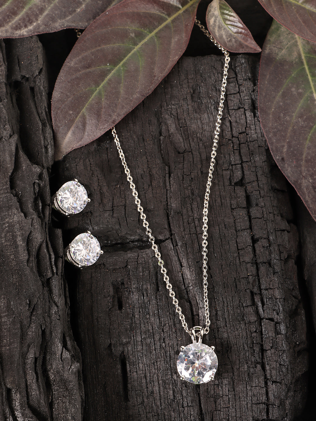 Silver-Plated Stone Studded Pendant With Chain