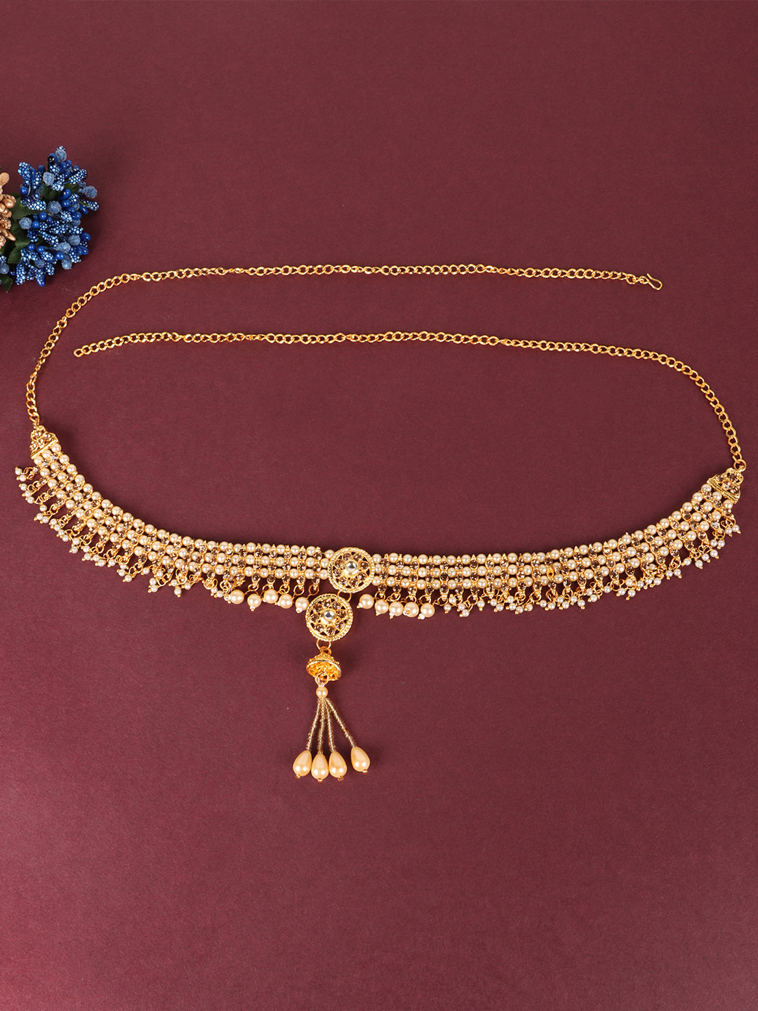 Women Gold Plated Kundan Studded & Beaded Traditional Kamarbandh