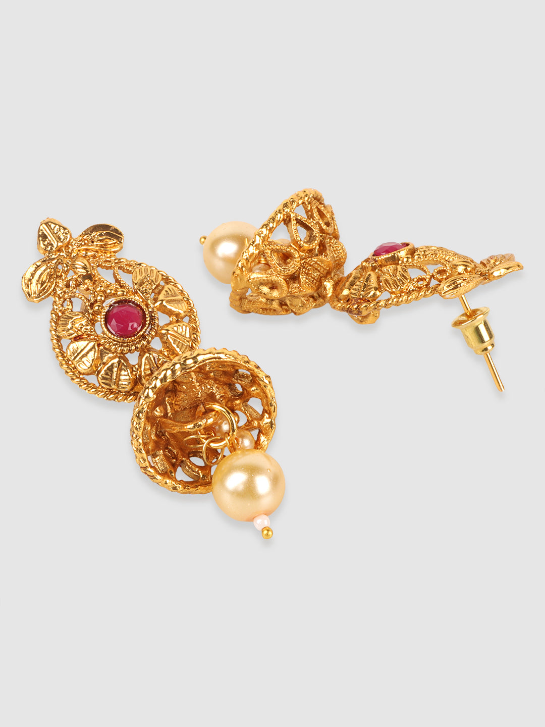 Gold-Plated Off White Pearl String AD-Studded Jewellery Set