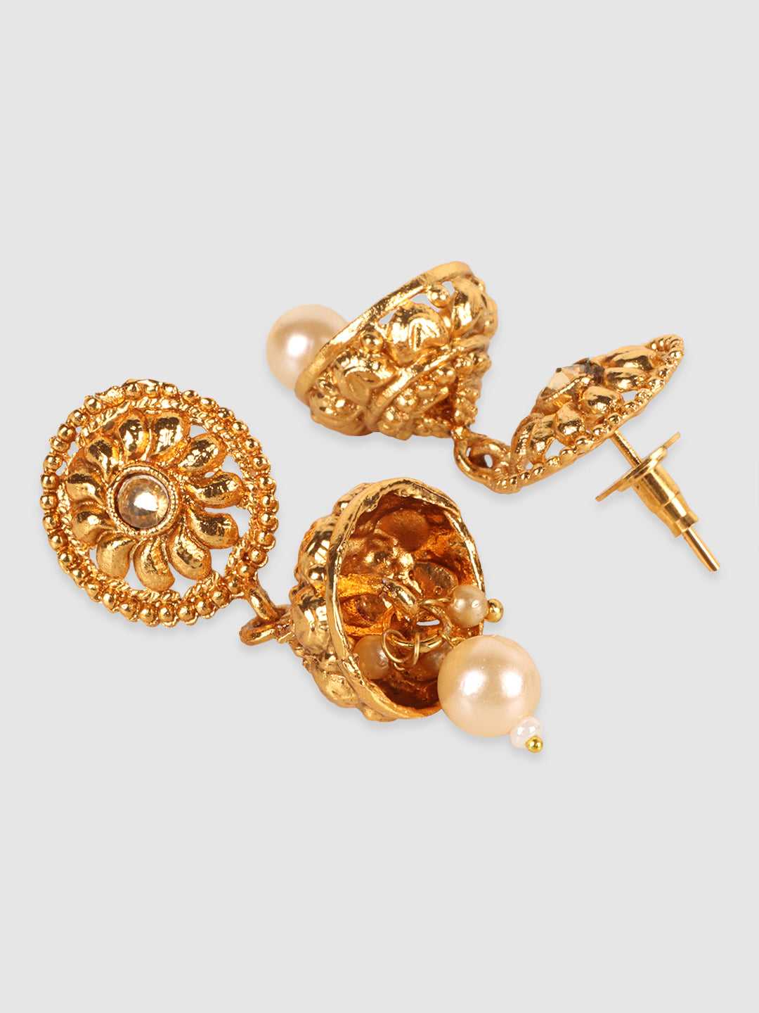 Gold-Plated Stone-Studded & Beaded Jewellery Set