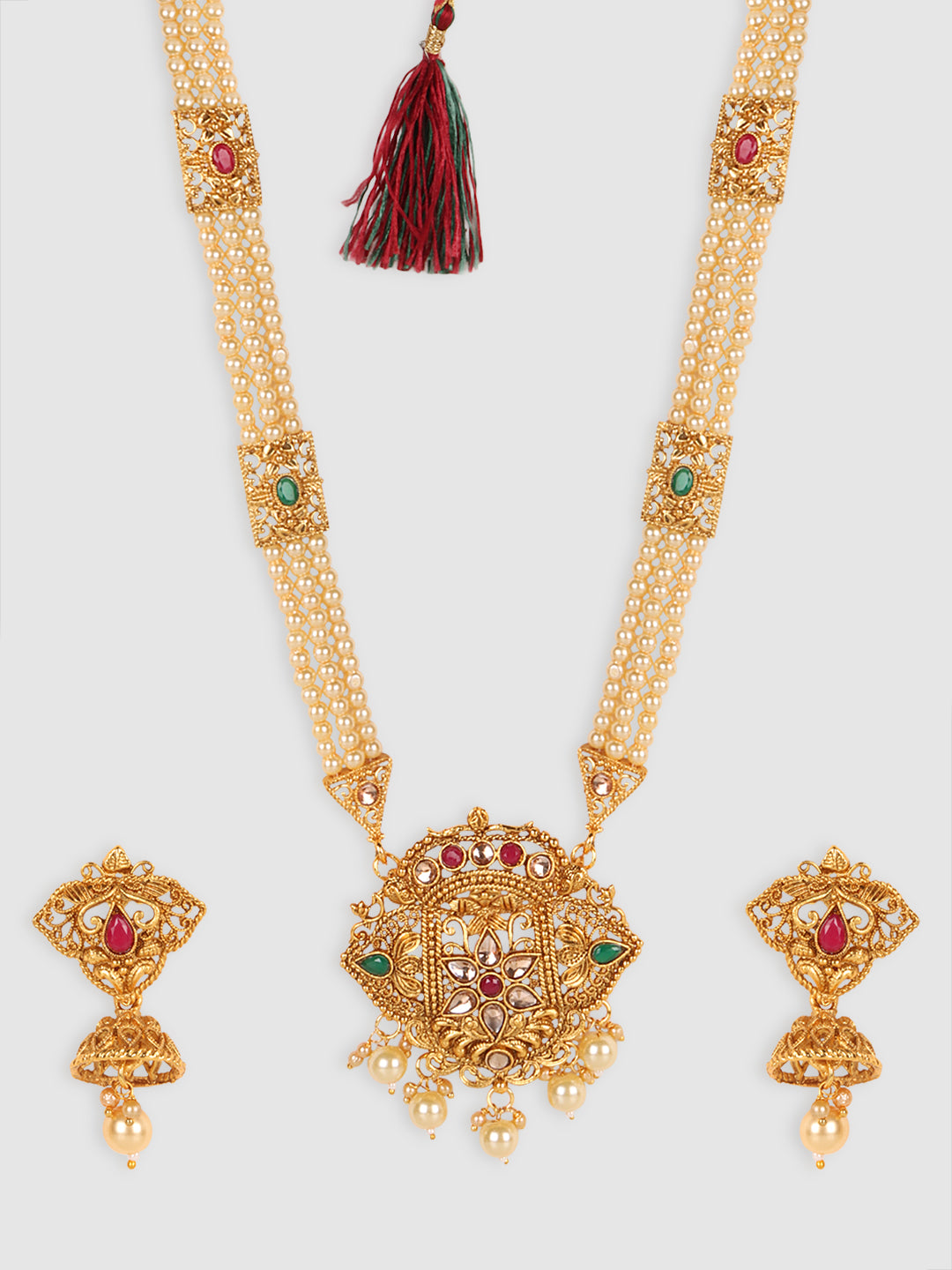 Gold-Plated & Off-White Stone Studded Jewelry Set