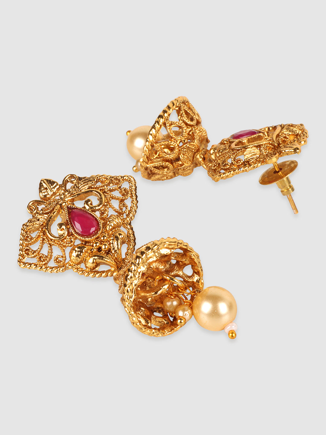 Gold-Plated & Off-White Stone Studded Jewelry Set