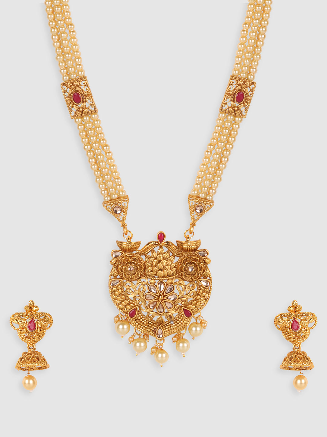 Gold-Plated Off White & Pink Jewellery Set