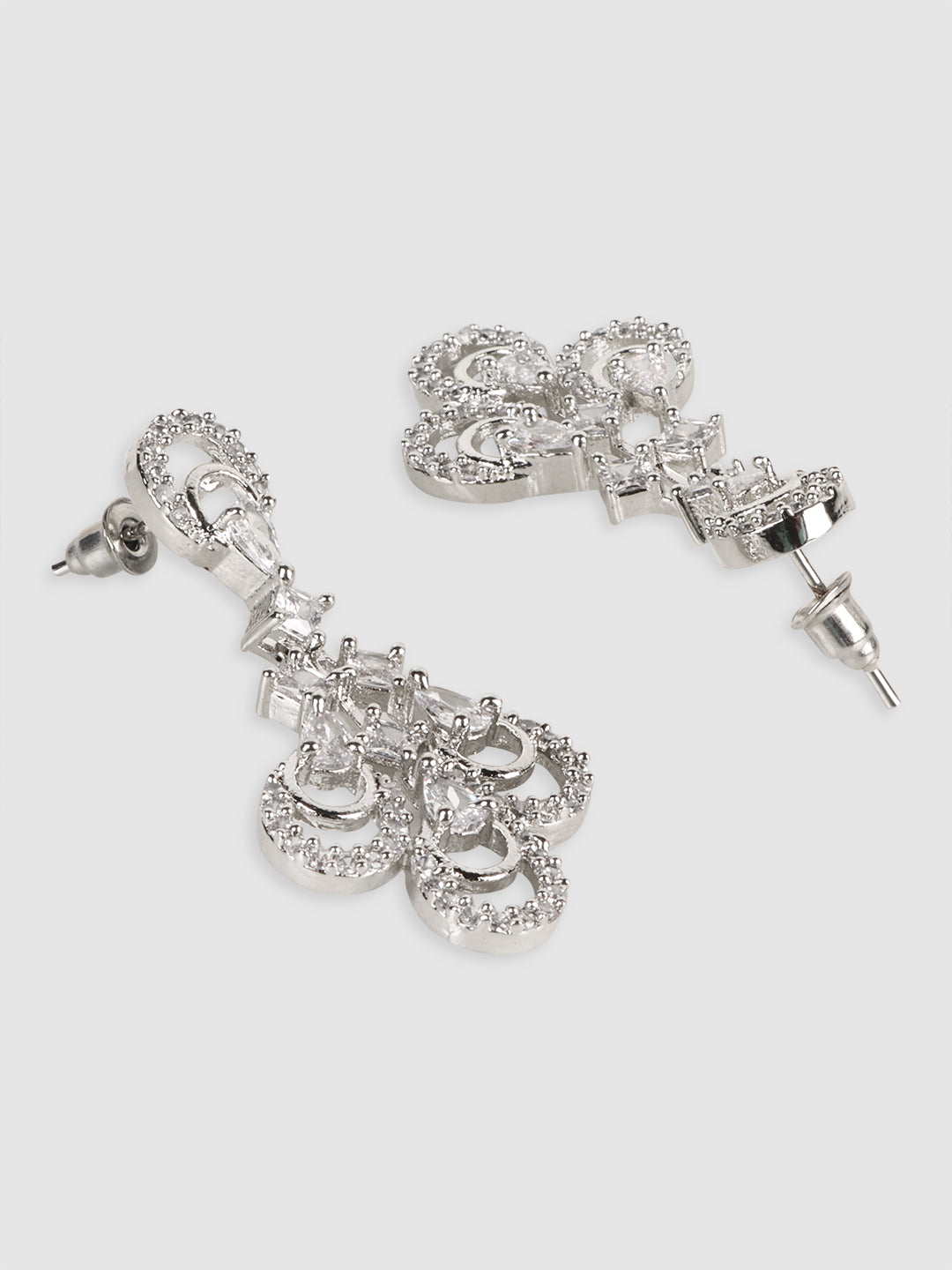 Rhodium-Plated Silver-Toned White AD-Studded Jewellery Set