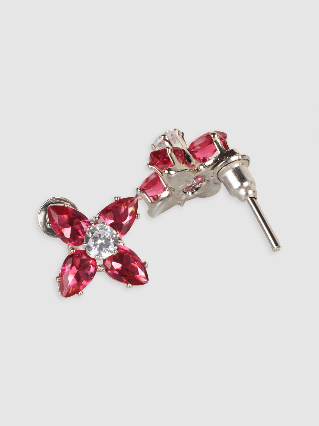 Rhodium Plated Pink & White AD Stone Studded Jewellery Set