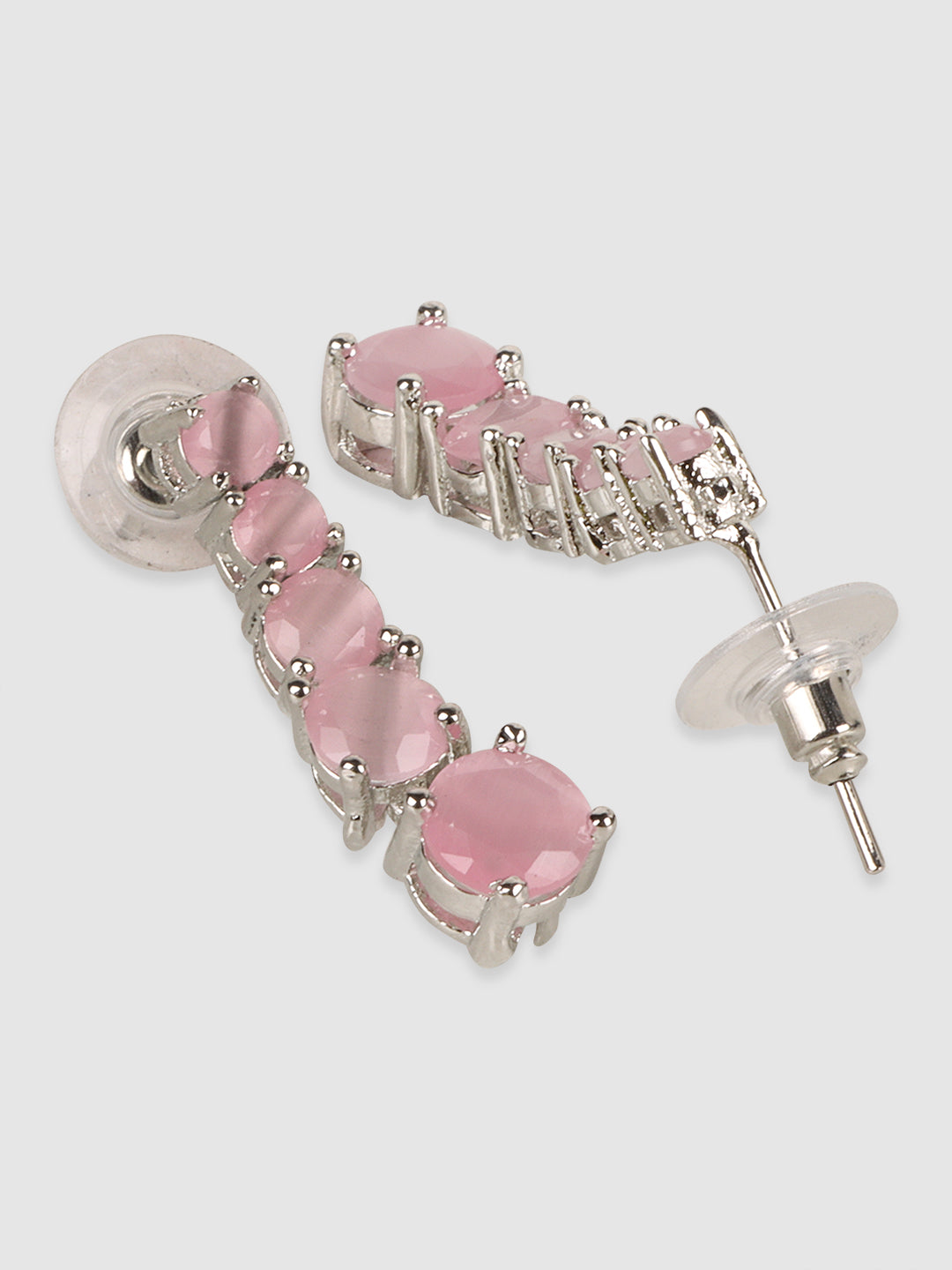 Silver-Plated & Pink AD Stone Studded Jewellery Set