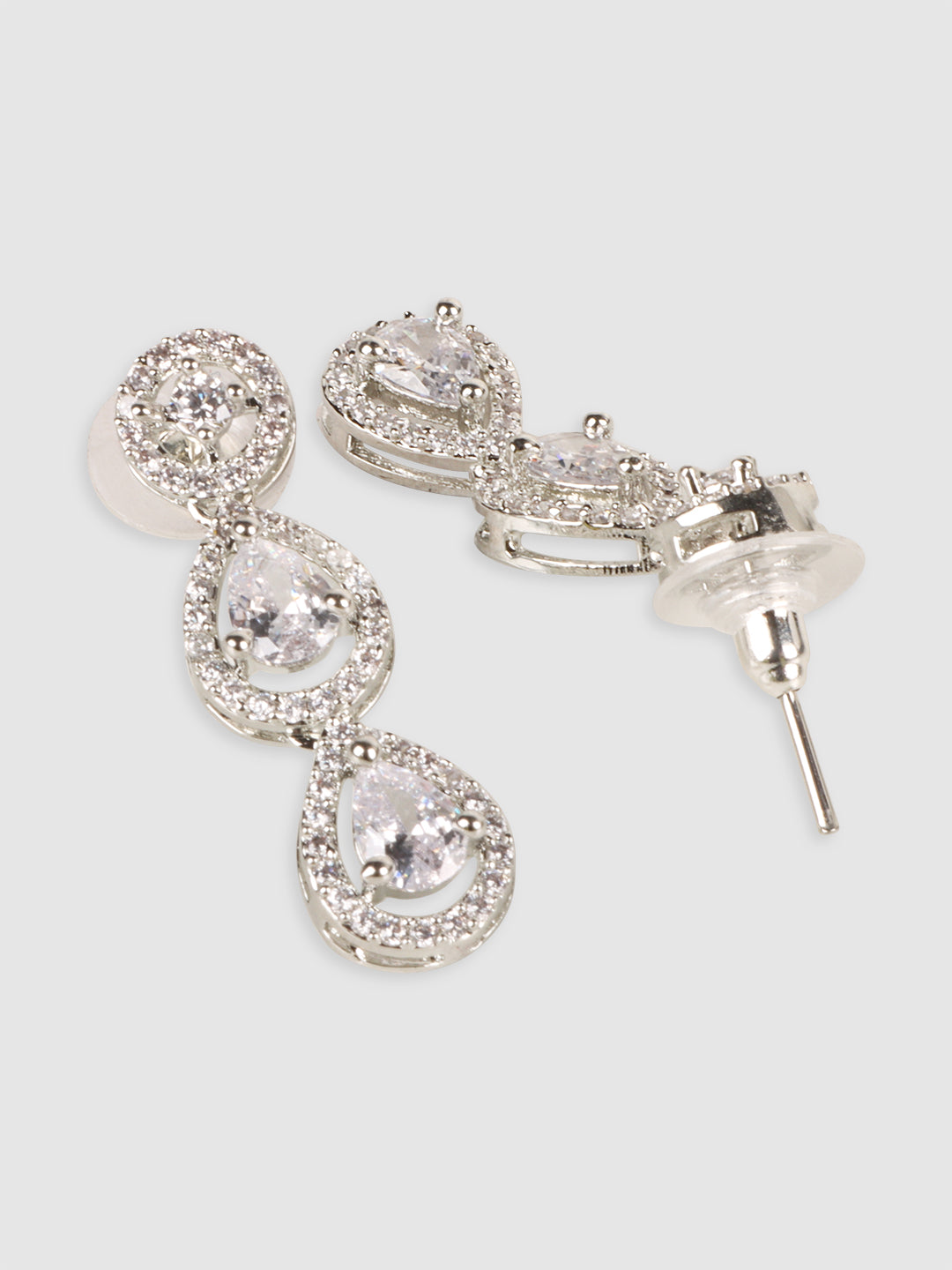 Women White AD Studded Silver-Plated Jewellery Set