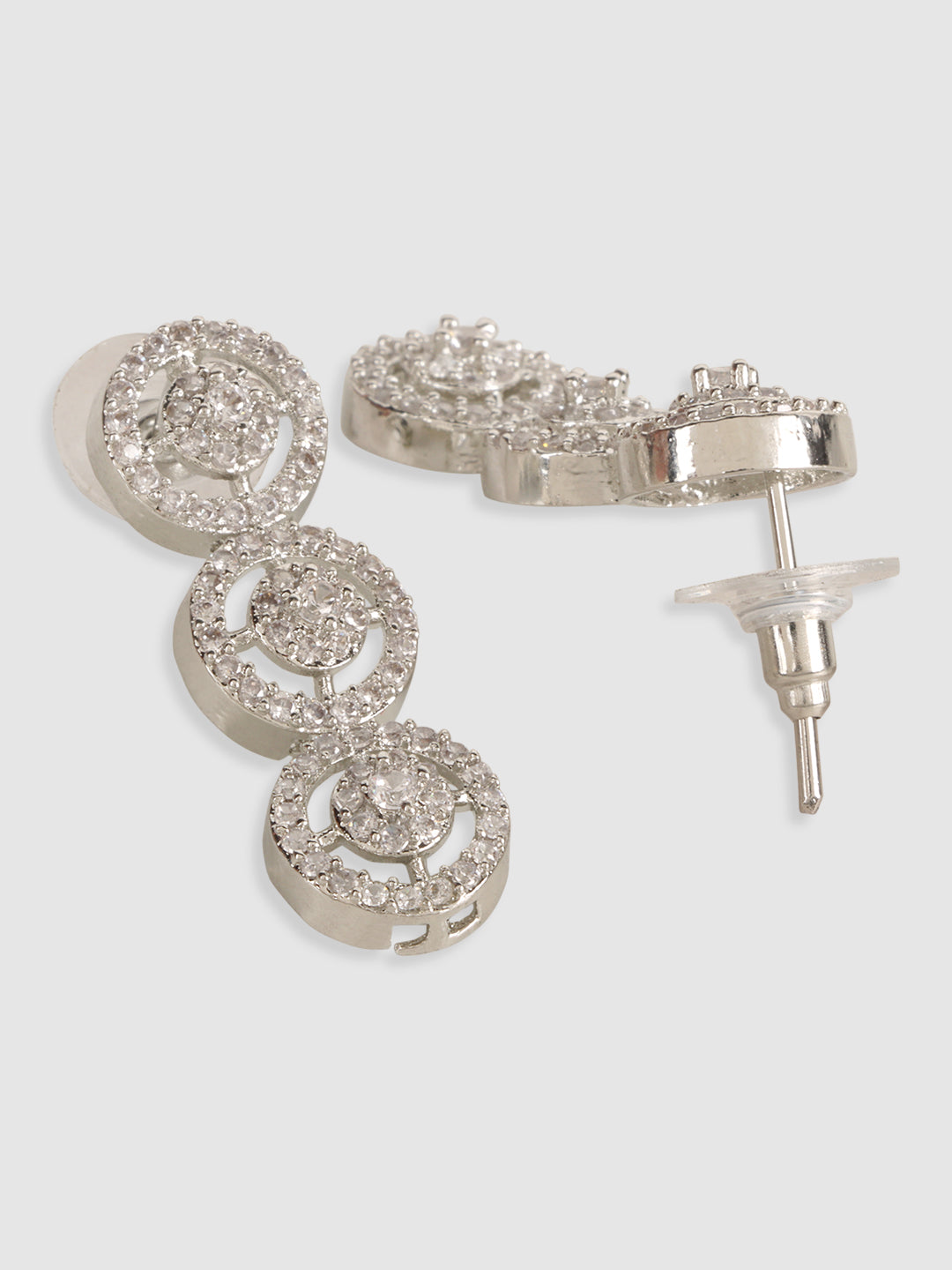 Silver-Plated White AD Studded & Beaded Jewellery Set