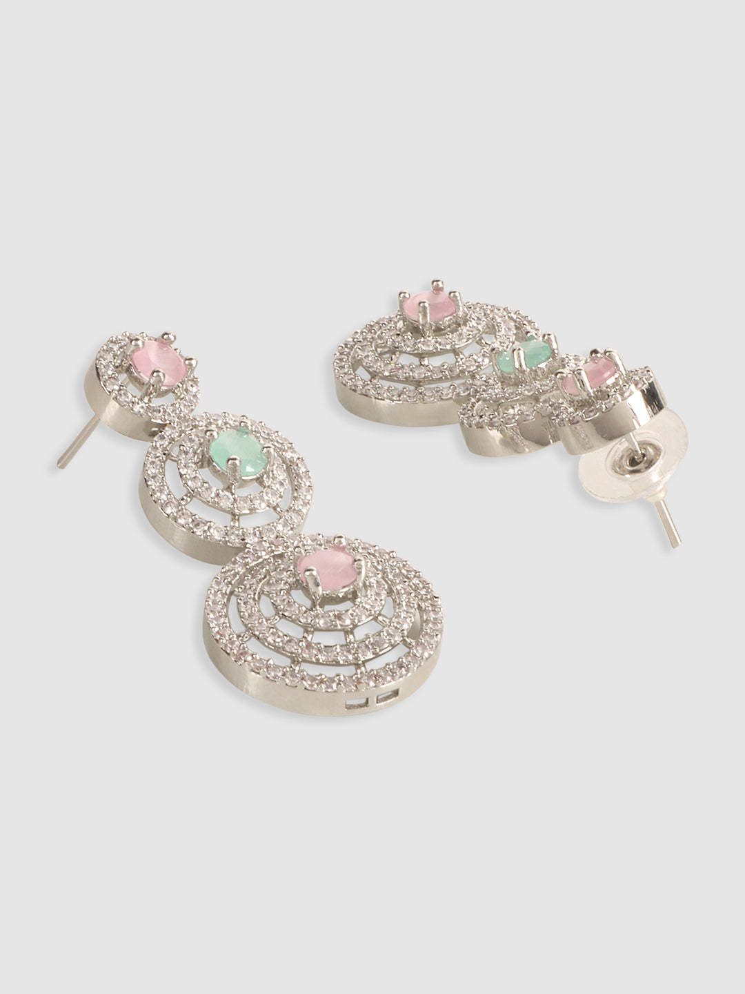 Women White & Pink Silver-Plated AD-Studded Necklace and Earrings