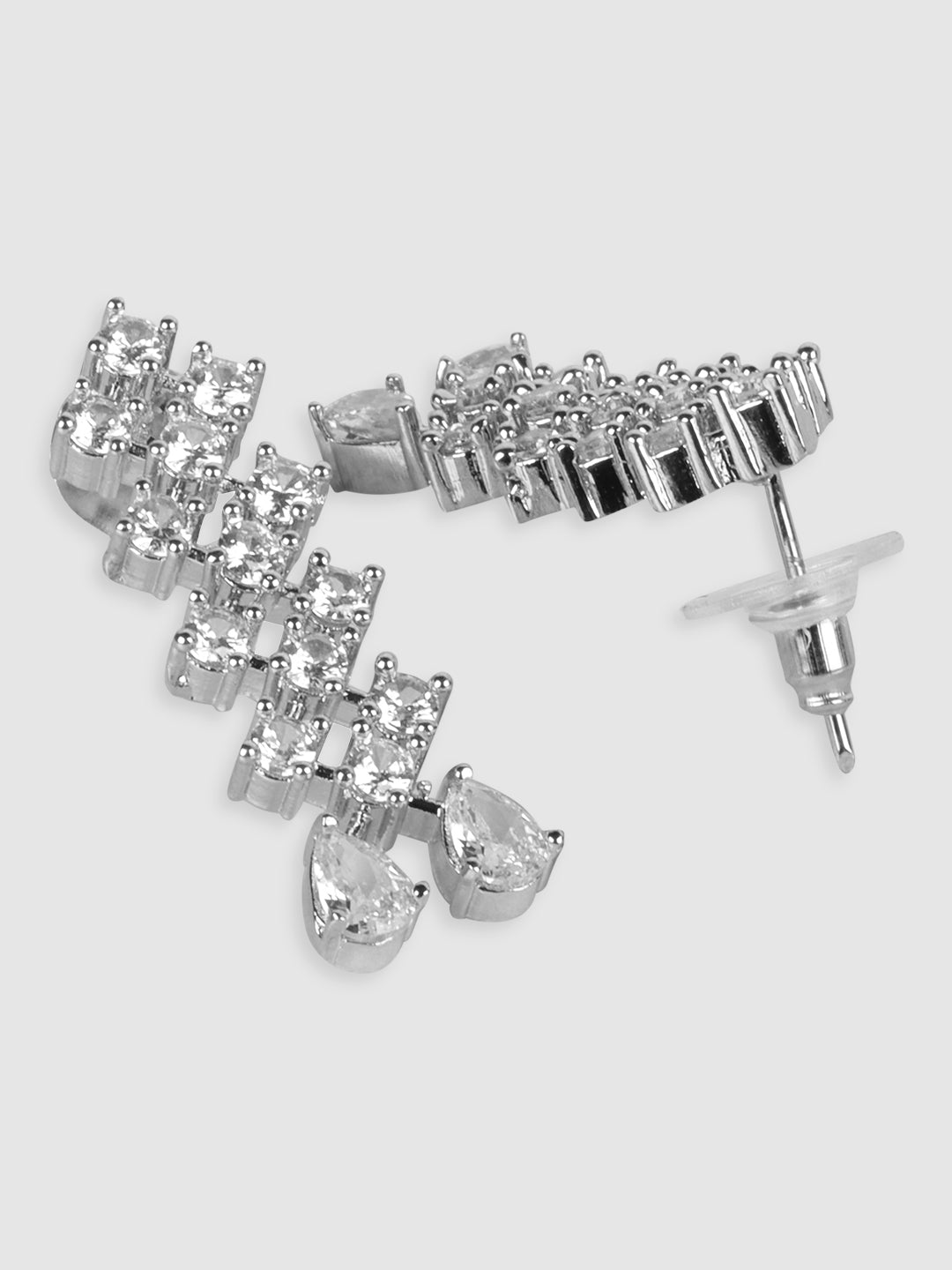 Silver Toned White AD Studded Jewellery Set