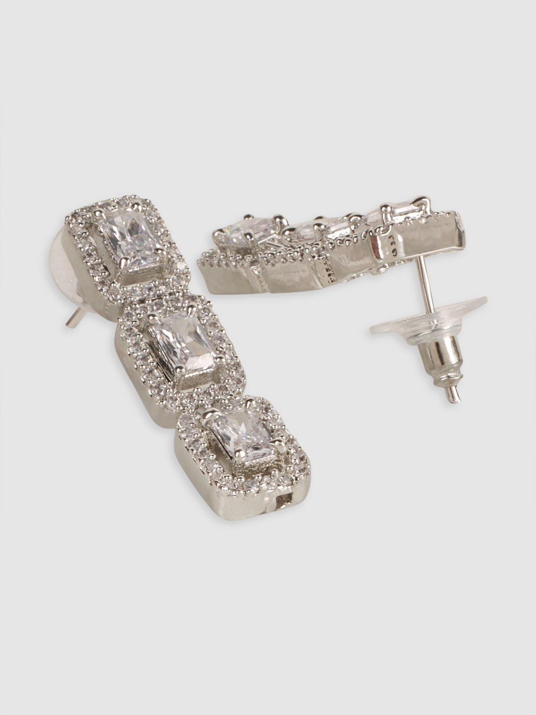 Women White & Silver-Plated AD Studded Necklace and Earrings