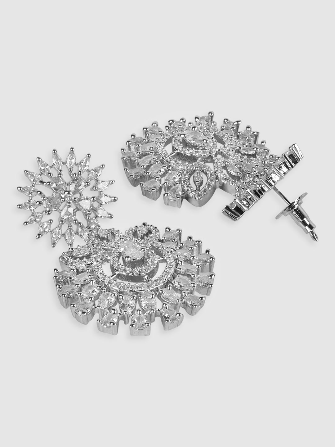 Silver-Plated Silver-Toned AD Stone Studded Jewellery Set