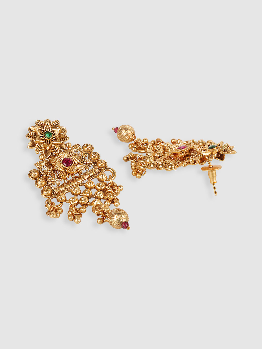 Gold Plated Green & White Stone Studded Jewellery Set