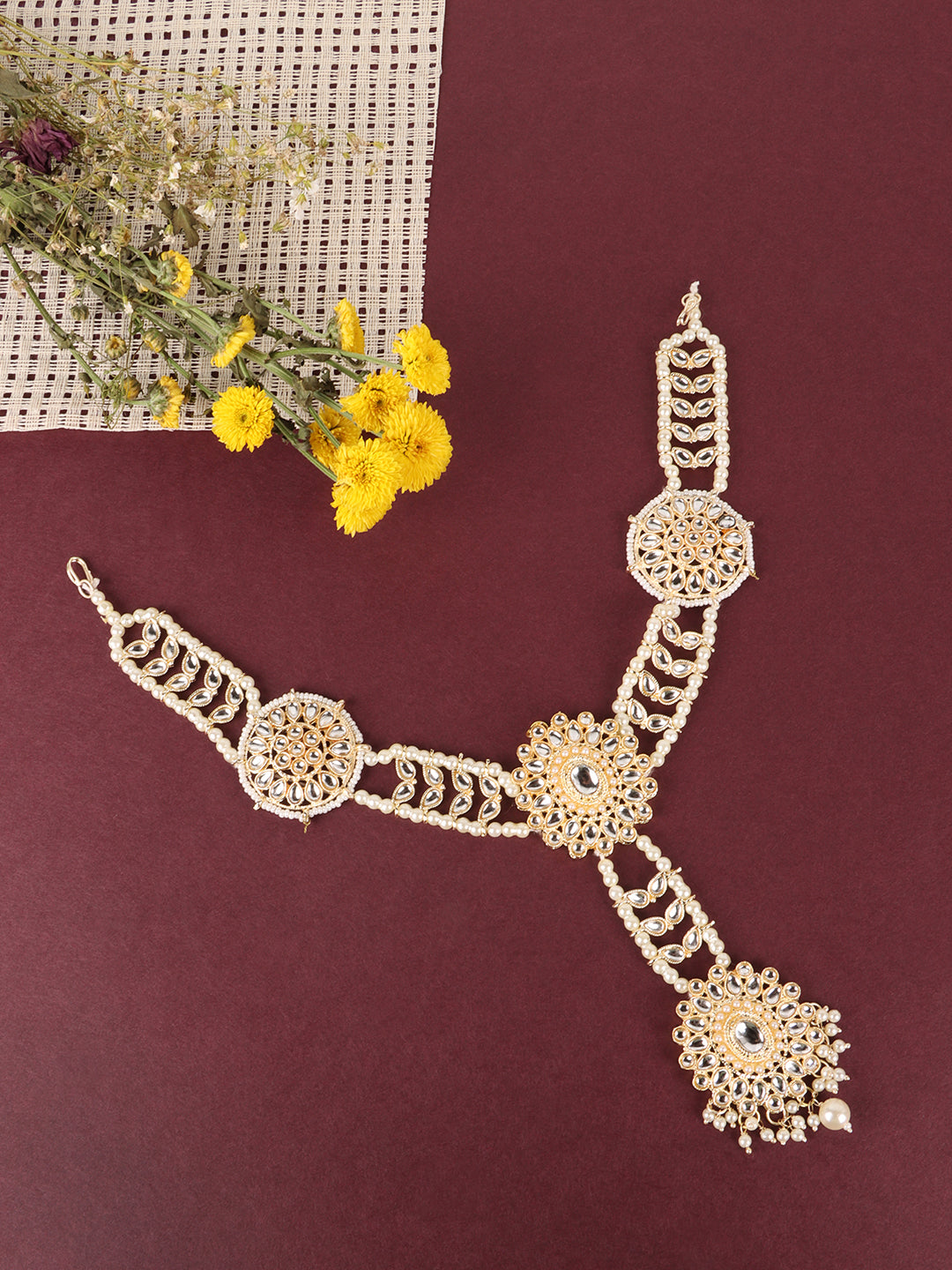 Gold Plated White & Kundan Stone Studded Maathapati