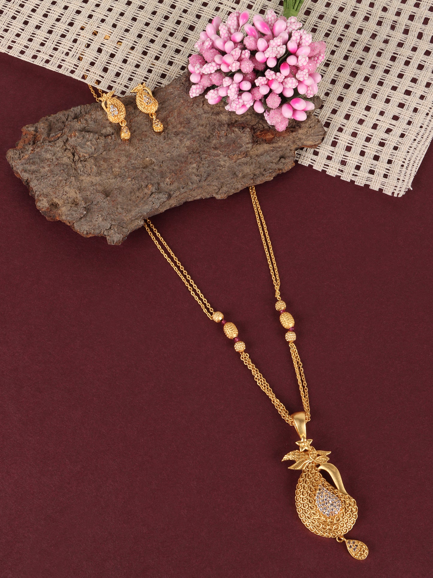 Gold-Plated CZ Stone Studded Jewellery Set